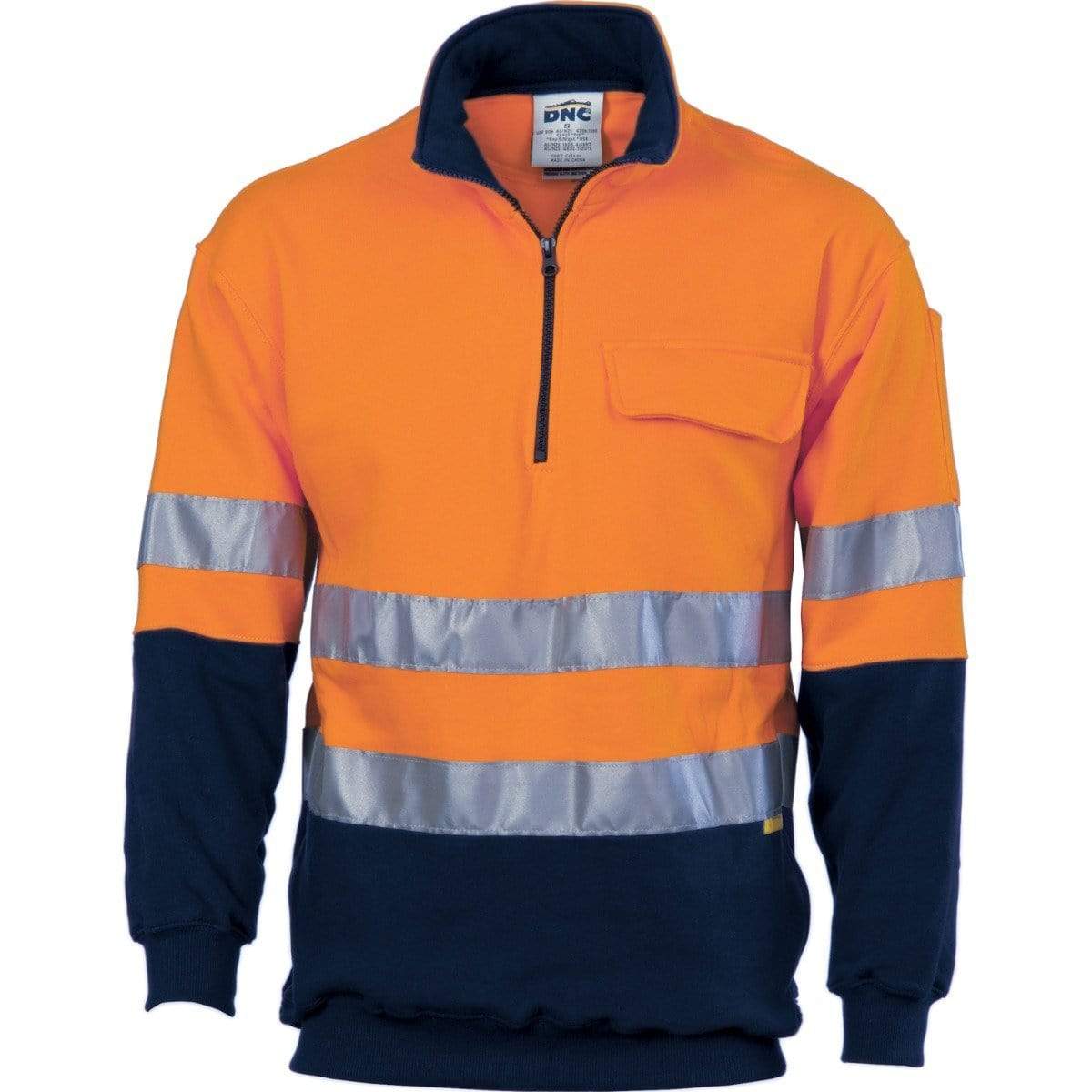 Dnc Workwear Hi vis Two tone 1 2 Zip Cotton Fleecy Windcheater With 3m Metro Workwear