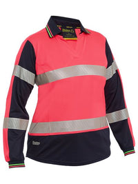 Bisley Women's Long Sleeve Taped Two Tone Hi Vis V-neck Polo Shirt BKL6225T