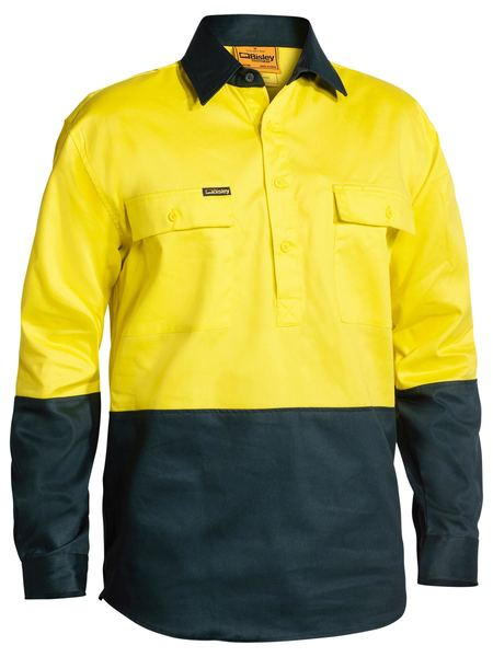 Bisley Workwear Closed Front Hi Vis Long Sleeve Cotton Drill Shirt BSC6267