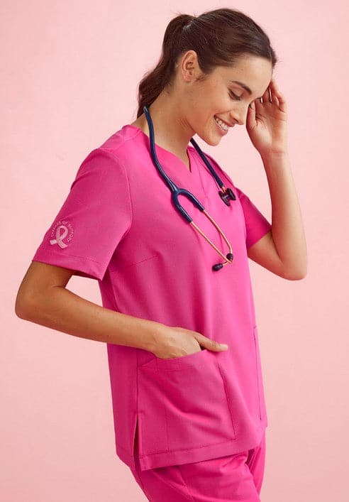 BizCare Women's V-Neck Pink Scrub Top CST245LS