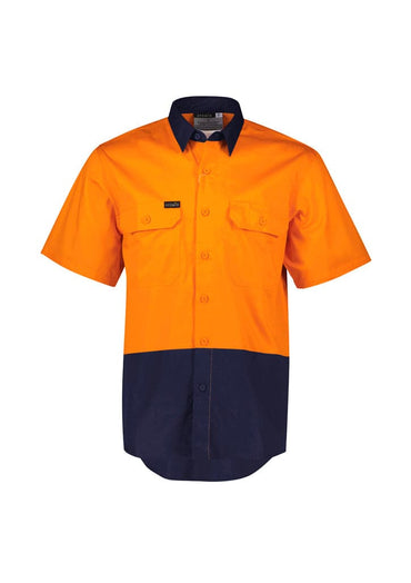 Syzmik Workwear Men's Hi Vis Short Sleeve Shirt ZW115 Work Wear Syzmik Orange/Navy XXS 