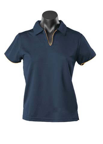 Aussie Pacific Ladies Yarra Polo Shirt 2302 Casual Wear Aussie Pacific Navy/Gold 16-18 