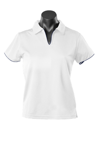 Aussie Pacific Ladies Yarra Polo Shirt 2302 Casual Wear Aussie Pacific White/Navy 16-18 