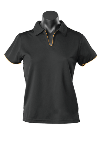 Aussie Pacific Ladies Yarra Polo Shirt 2302 Casual Wear Aussie Pacific Black/Gold 16-18 