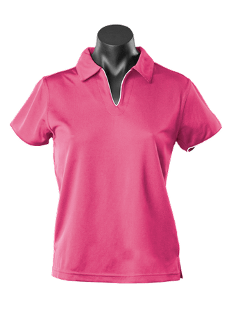 Aussie Pacific Ladies Yarra Polo Shirt 2302 Casual Wear Aussie Pacific Hot Pink/White 16-18 