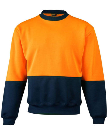 Hi-vis 2 Tone Crew Neck SW09 Work Wear Australian Industrial Wear S Fluoro Orange/Navy 