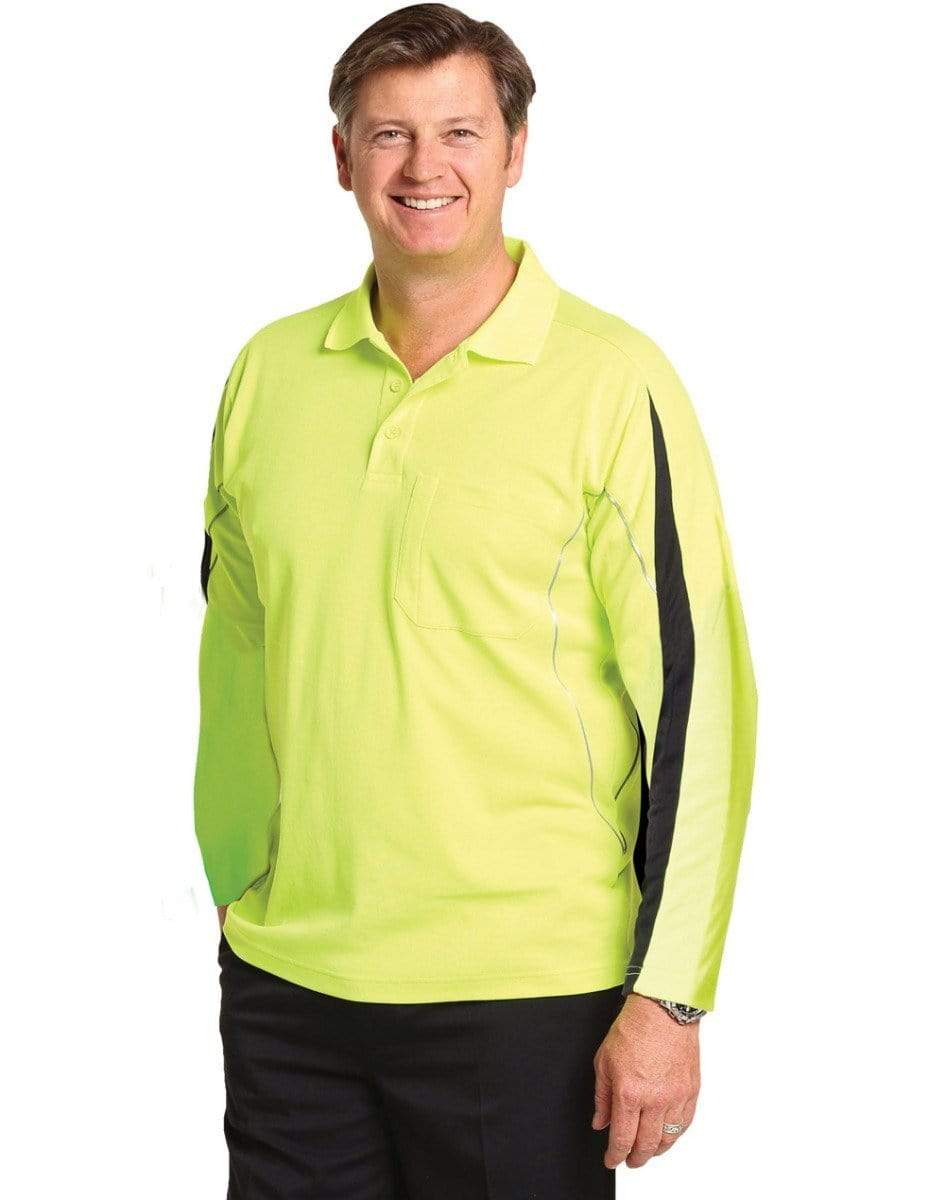 Australian Industrial Wear Work Wear Fluoro Yellow/Navy / S HI-VIS LEGEND LONG SLEEVE POLO Men's SW33A