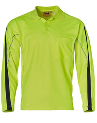 Australian Industrial Wear Work Wear Fluoro Yellow/Navy / S HI-VIS LEGEND LONG SLEEVE POLO Men's SW33A