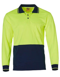 High Visibility Long Sleeve Polo SW05CD Work Wear Australian Industrial Wear Fluoro Yellow/Navy S 