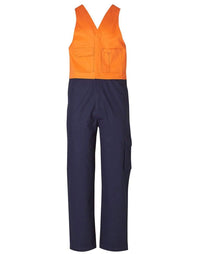 Men's Overall Stout Size SW202 Work Wear Australian Industrial Wear 87S Fluoro Orange/Navy 