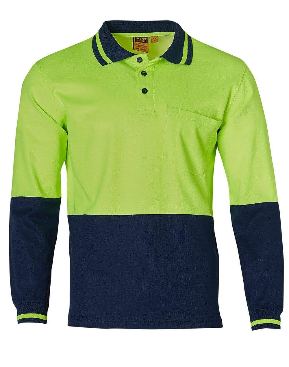 Safety Polo SW11 Work Wear Australian Industrial Wear S Fluoro Yellow/Navy 