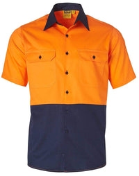 Australian Industrial Wear Work Wear Fluoro Orange/Navy / S SHORT SLEEVE SAFETY SHIRT SW57