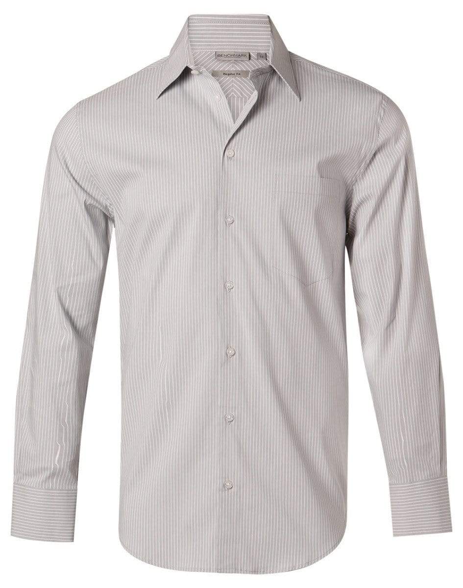 BENCHMARK Men's Ticking Stripe Long Sleeve Shirt M7200L Corporate Wear Benchmark   