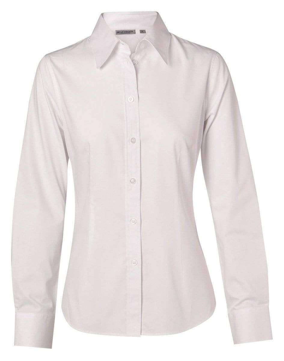 BENCHMARK Women's Cotton/Poly Stretch Long Sleeve Shirt M8020L Corporate Wear Benchmark White 6 