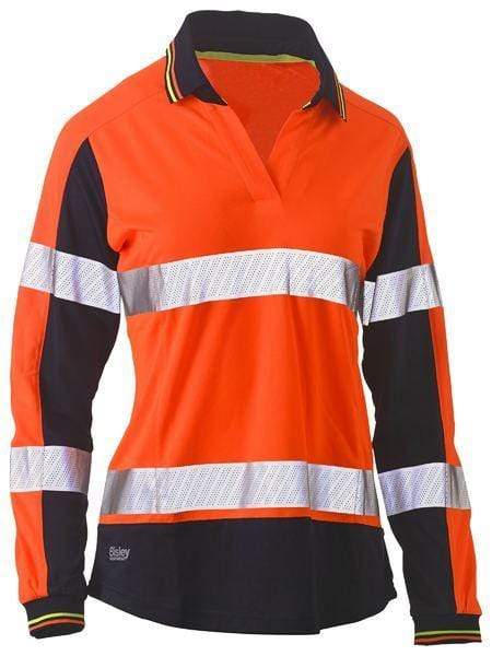 Bisley Workwear Work Wear Bisley WOMENS LONG SLEEVE TAPED TWO TONE HI VIS V-NECK POLO BKL6225T