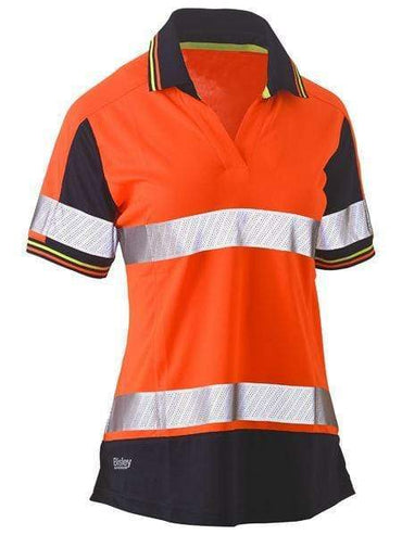 Bisley Workwear Work Wear Orange/Navy / 6 Bisley WOMENS SHORT SLEEVE TAPED TWO TONE HI VIS V-NECK POLO BKL1225T