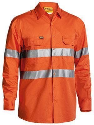 Bisley Workwear Work Wear ORANGE (BVEO) / S BISLEY WORKWEAR 3M TAPED COOL LIGHTWEIGHT HI VIS DRILL SHIRT LONG SLEEVE BS6897