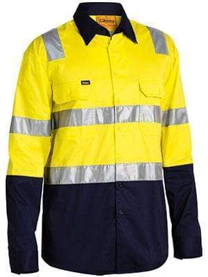 Bisley Workwear Work Wear YELLOW/NAVY (TT01) / S BISLEY WORKWEAR 3M TAPED COOL LIGHTWEIGHT HI VIS SHIRT WITH SHOULDER TAPE - LONG SLEEVE BS6432T