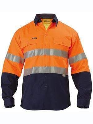 Bisley Workwear Work Wear YELLOW/NAVY (TT01) / S BISLEY WORKWEAR 3M TAPED HI VIS DRILL SHIRT LONG SLEEVE BT6456