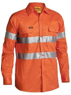 Bisley Workwear Work Wear ORANGE (BVEO) / S BISLEY WORKWEAR 3M TAPED HI VIS DRILL SHIRT - LONG SLEEVE BT6482