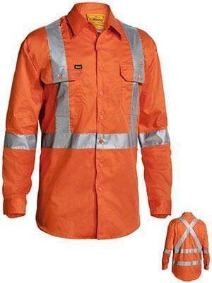 Bisley Workwear Work Wear ORANGE (BVEO) / S BISLEY WORKWEAR 3M TAPED X BACK COOL LIGHTWEIGHT HI VIS DRILL SHIRT - LONG SLEEVE BS6156T