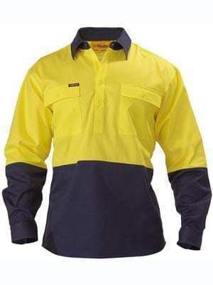 Bisley Workwear Work Wear YELLOW/NAVY (TT01) / S BISLEY WORKWEAR closed front hi vis long sleeve cotton drill shirt BSC6267