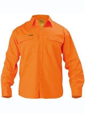 Bisley Workwear Work Wear ORANGE (BVEO) / S BISLEY WORKWEAR HI VIS DRILL SHIRT - LONG SLEEVE BS6339