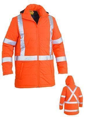 Bisley Workwear Work Wear ORANGE (BVEO) / S BISLEY WORKWEAR TAPED HI VIS PUFFER JACKET WITH X BACK (SHOWER PROOF) BJ6379XT