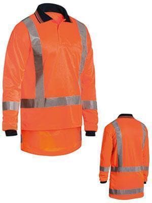 Bisley Workwear Work Wear ORANGE (BVEO) / S BISLEY WORKWEAR TAPED TTMC-W HI VIS COOL VENTED POLYESTER MICROMESH POLO LONG SLEEVE BK6805T