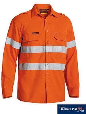 Bisley Workwear Work Wear ORANGE (BVEO) / S BISLEY WORKWEAR tencate tecasafe plus 580 taped hi vis FR vented long sleeve shirt BS8097T