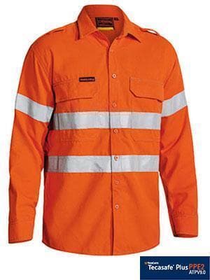 Bisley Workwear Work Wear ORANGE (BVEO) / S BISLEY WORKWEAR tencate tecasafe plus 700 taped hi vis FR vented long sleev shirt BS8081T