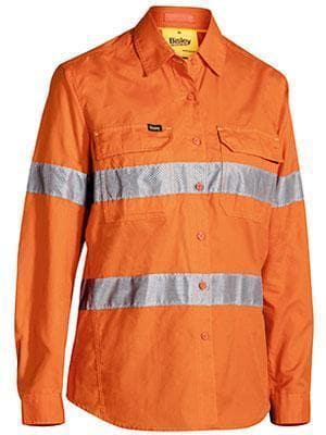 Bisley Workwear Work Wear ORANGE (BVEO) / 8 BISLEY WORKWEAR WOMENS 3M TAPED X AIRFLOW™ RIPSTOP HI VIS SHIRT - LONG SLEEVE BL6416T