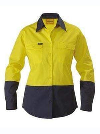 Bisley Workwear Work Wear YELLOW/NAVY (TT01) / 8 BISLEY WORKWEAR WOMENS HI VIS DRILL SHIRT LONG SLEEVE BL6267