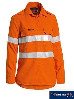 Bisley Workwear Work Wear ORANGE (BVEO) / 8 BISLEY WORKWEAR WOMENS TENCATE TECASAFE® PLUS 580 TAPED HI VIS LIGHTWEIGHT FR VENTED SHIRT LONG SLEEVE BL8097T