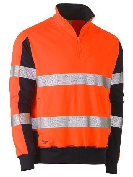 Bisley Workwear Worl Wear Orange/Navy / XS Bisley TAPED HI VIS STRETCHY FLEECE ZIP PULLOVER BK6817T