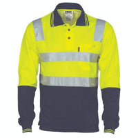 DNC Workwear Work Wear DNC WORKWEAR Cotton Back Hi-Vis Two-Tone Long Sleeve Polo Shirt with CSR Reflective Tape 3818