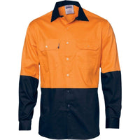 DNC Workwear Work Wear Orange/Navy / XS DNC WORKWEAR Hi-Vis 2 Tone Cool-Breeze Long Sleeve Cotton Shirt 3840