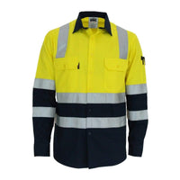 DNC Workwear Work Wear DNC WORKWEAR Hi-Vis 2-Tone Lightweight Long Sleeve Cotton Bio-Motion & X Back Shirt with CSR Reflective Tape 3547