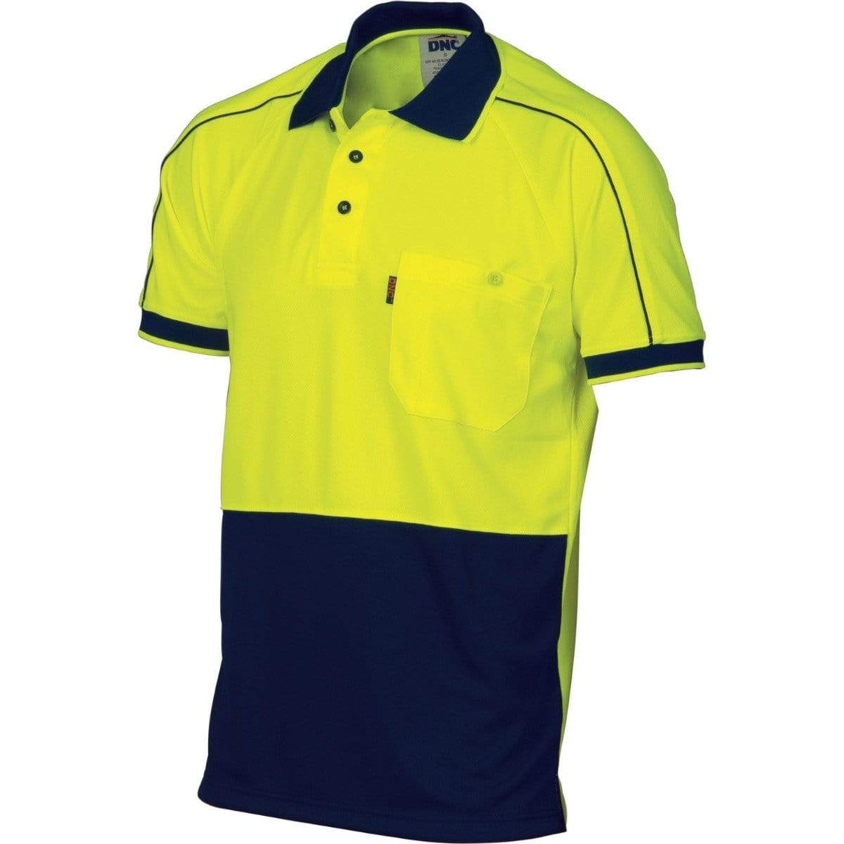 DNC Workwear Work Wear Yellow/Navy / 5XL DNC WORKWEAR Hi-Vis Cool-Breathe Double Piping Short Sleeve Polo 3753