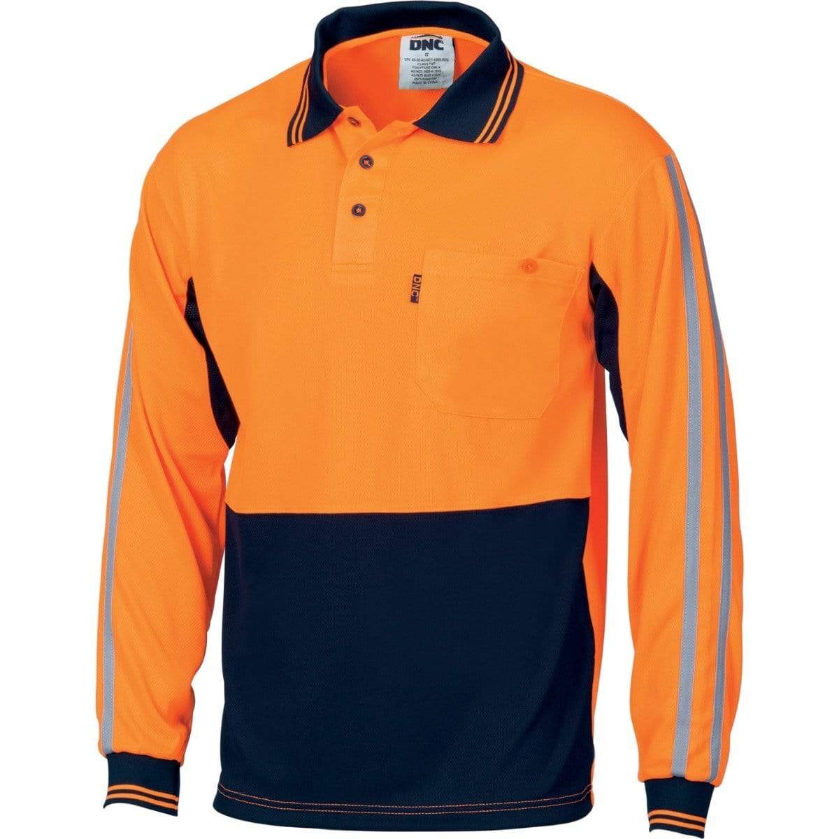 DNC Workwear Work Wear DNC WORKWEAR Hi-Vis Cool-Breathe Long Sleeve Stripe Polo 3756