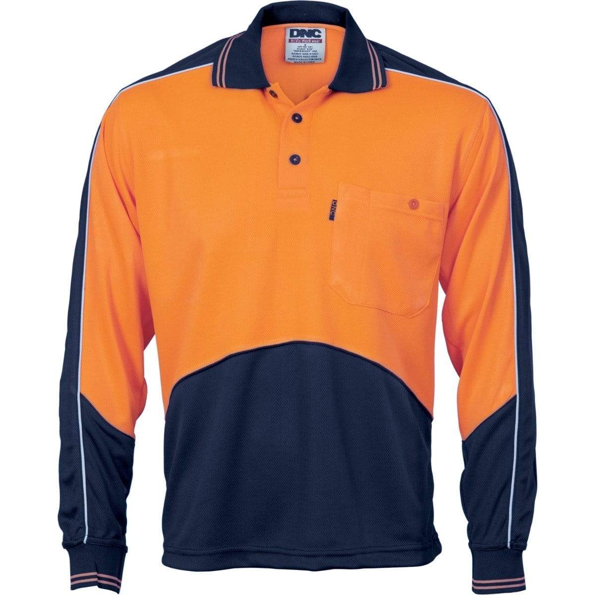 DNC Workwear Work Wear DNC WORKWEAR Hi-Vis Cool Breathe Panel Long Sleeve Polo Shirt 3892