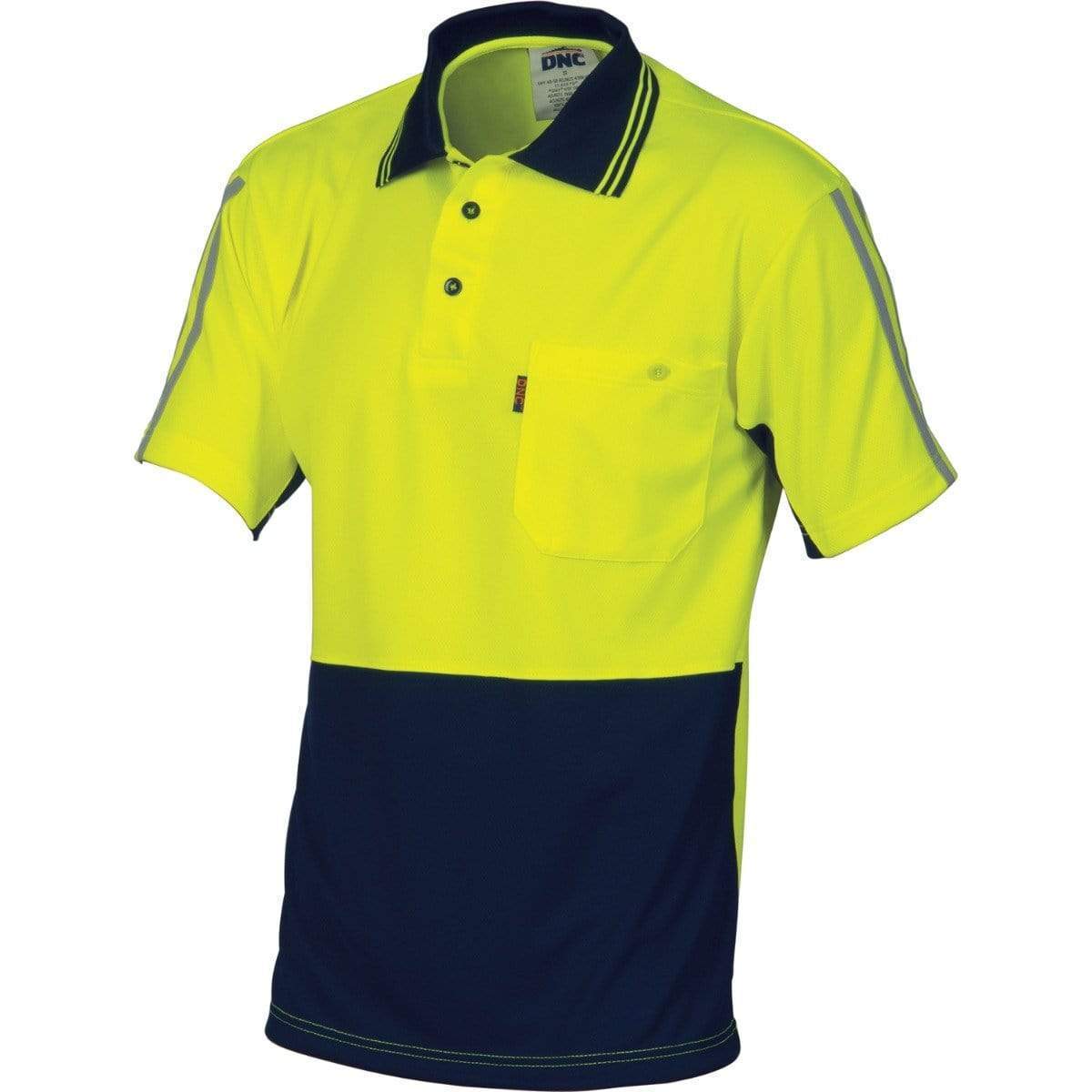 DNC Workwear Work Wear Yellow/Navy / 5XL DNC WORKWEAR Hi-Vis Cool-Breathe Short Sleeve Stripe Polo 3755