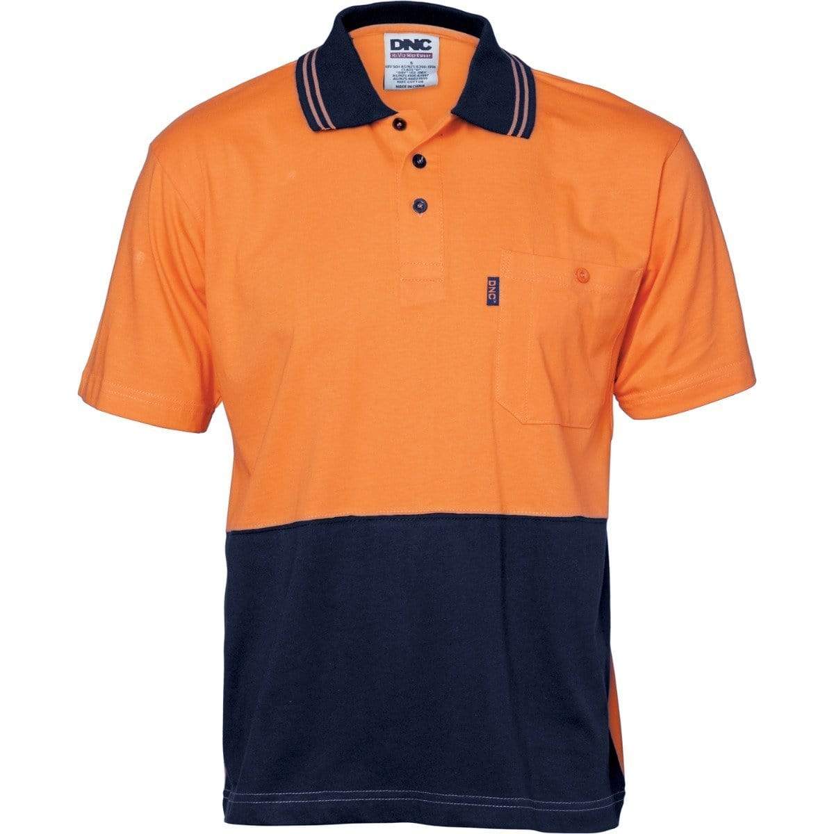 DNC Workwear Work Wear Orange/Navy / XS DNC WORKWEAR Hi-Vis Cool-Breeze Cotton Jersey Short Sleeve Polo Shirt with Underarm Cotton Mesh 3845