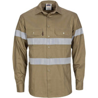 DNC Workwear Work Wear Khaki / XS DNC WORKWEAR Hi-Vis Cool-Breeze Long Sleeve Cotton Shirt with Generic Reflective Tape 3967