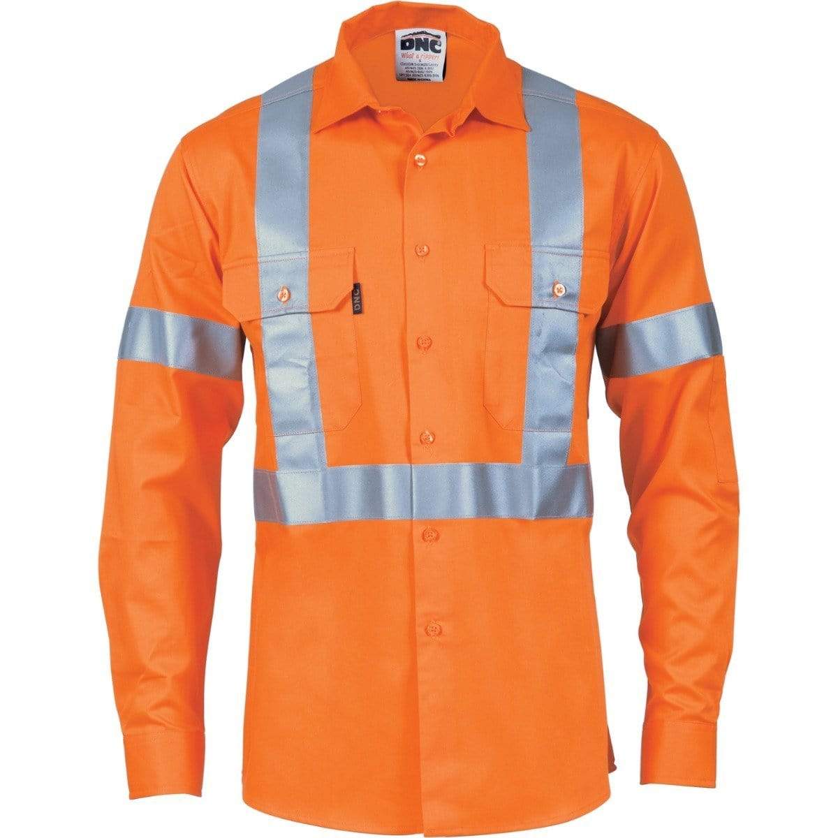 DNC Workwear Work Wear DNC WORKWEAR Hi-Vis Cool-Breeze Long Sleeve Cotton Shirt with X Back & Additional 3M Reflective Tape on Tail 3746