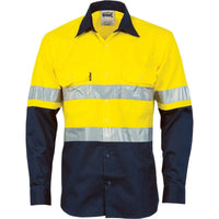 DNC Workwear Work Wear Yellow/Navy / XS DNC WORKWEAR Hi-Vis Cool-Breeze Vertical Vented Long Sleeve Cotton Shirt with Generic Reflective Tape 3984