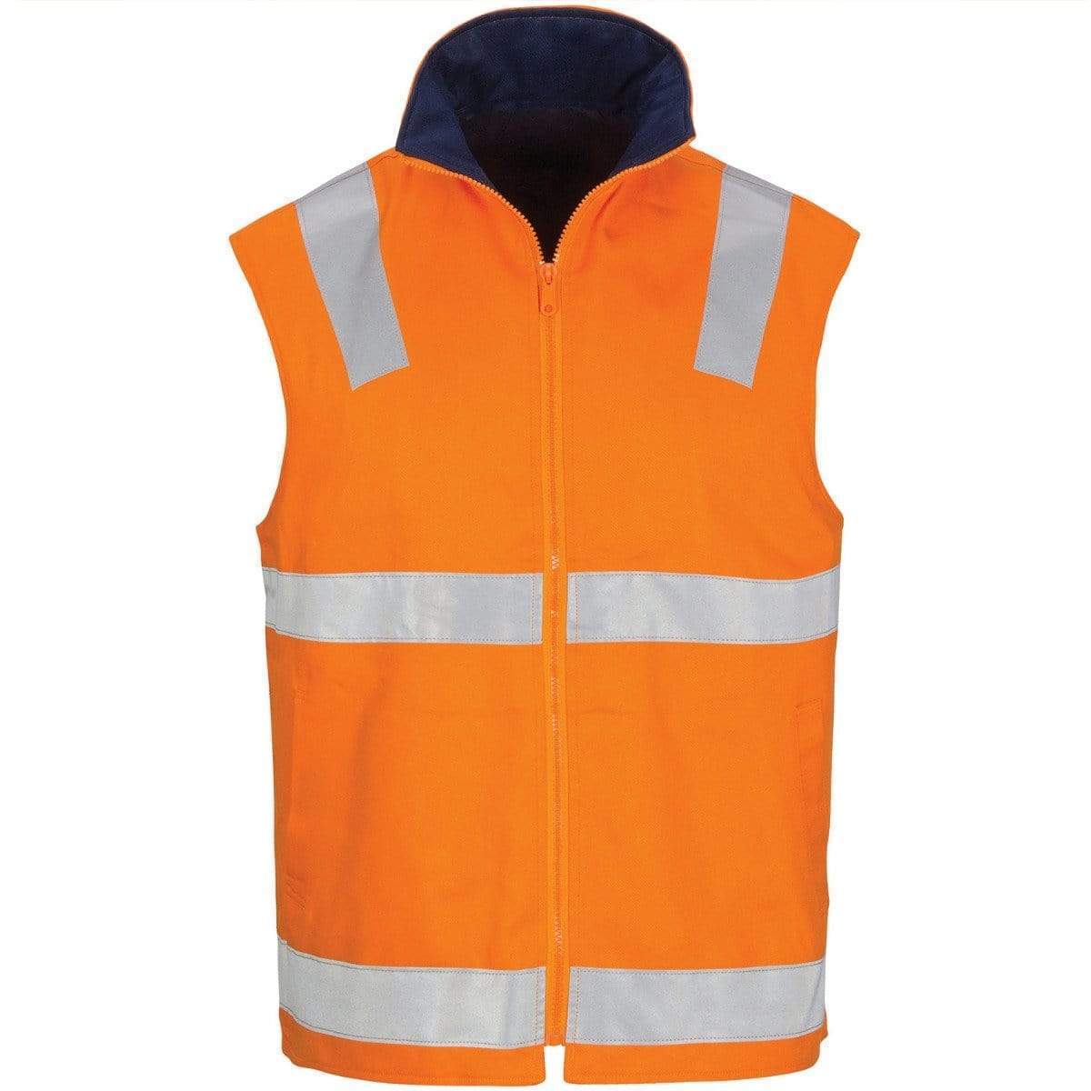 DNC Workwear Work Wear Orange/Navy / XS DNC WORKWEAR Hi-Vis Cotton Drill Reversible Vest with Generic Reflective Tape 3765