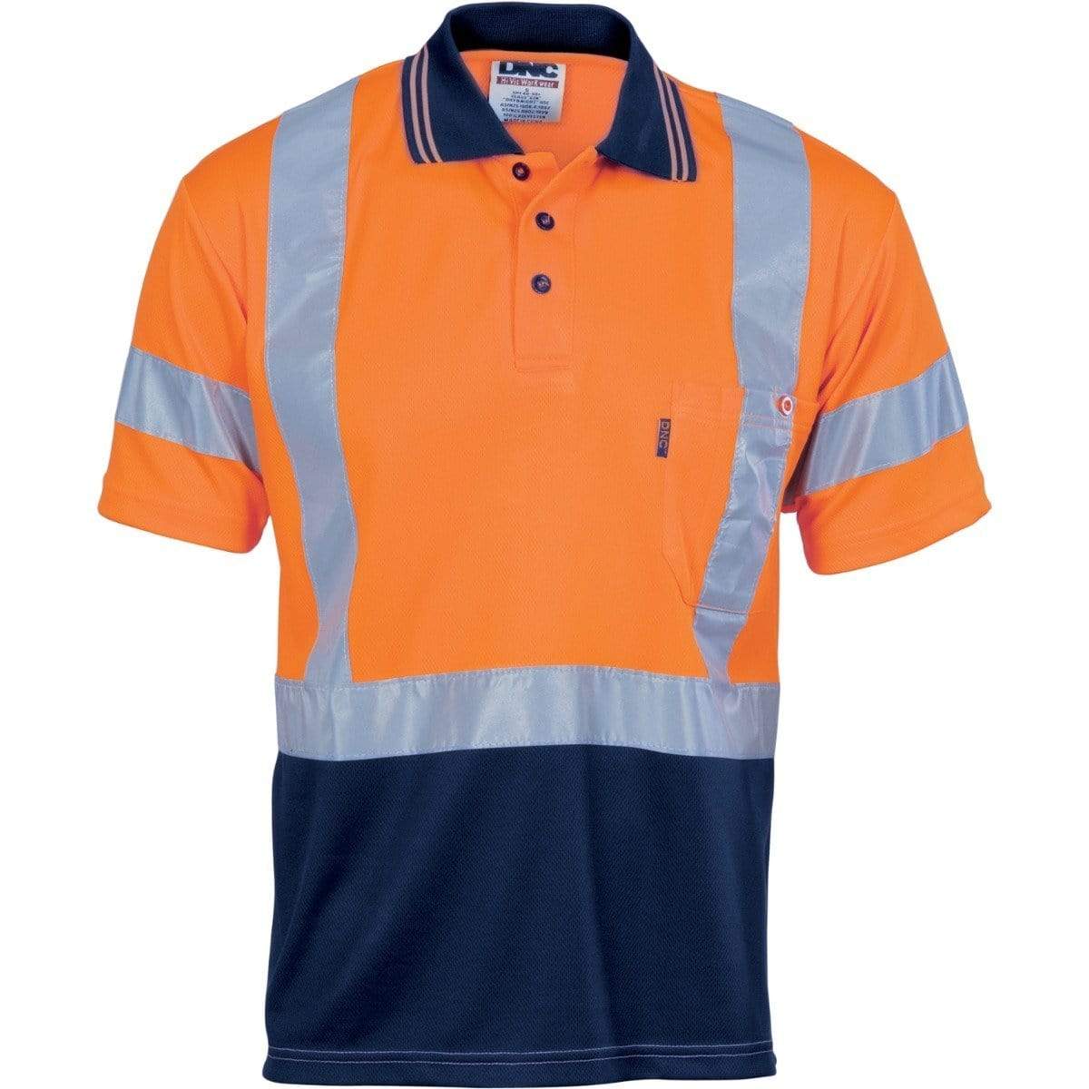 DNC Workwear Work Wear DNC WORKWEAR Hi-Vis D/N Cool Breathe Short Sleeve Polo Shirt with Cross Back R/Tape 3912