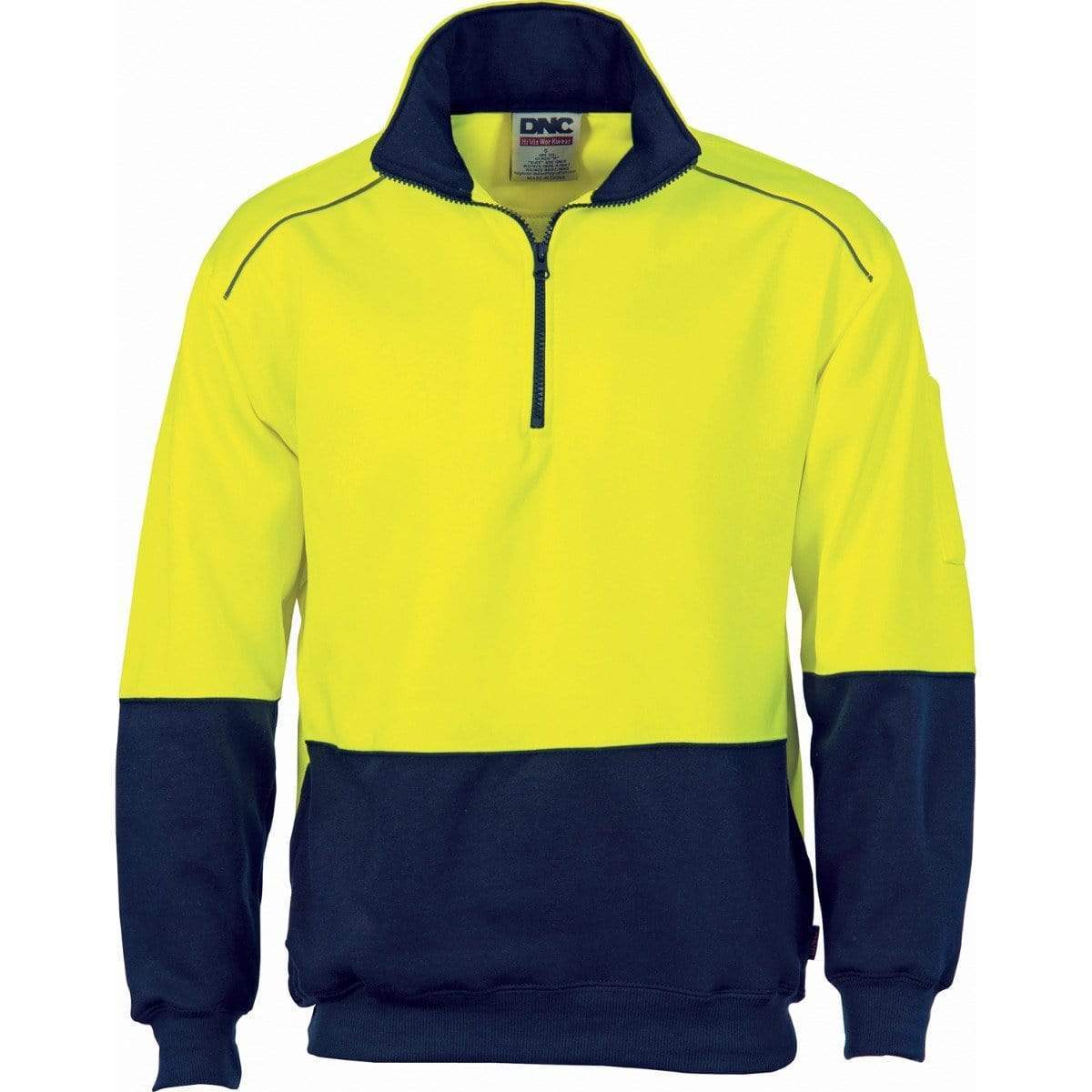 DNC Workwear Work Wear Yellow/Navy / XS DNC WORKWEAR Hi-Vis Two-Tone 1/2 Zip Reflective Piping Sweatshirt 3928