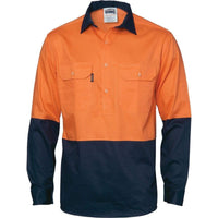 DNC Workwear Work Wear DNC WORKWEAR Hi-Vis Two-Tone Close Front Cotton Drill Long Sleeve Shirt - Gusset Sleeve 3834